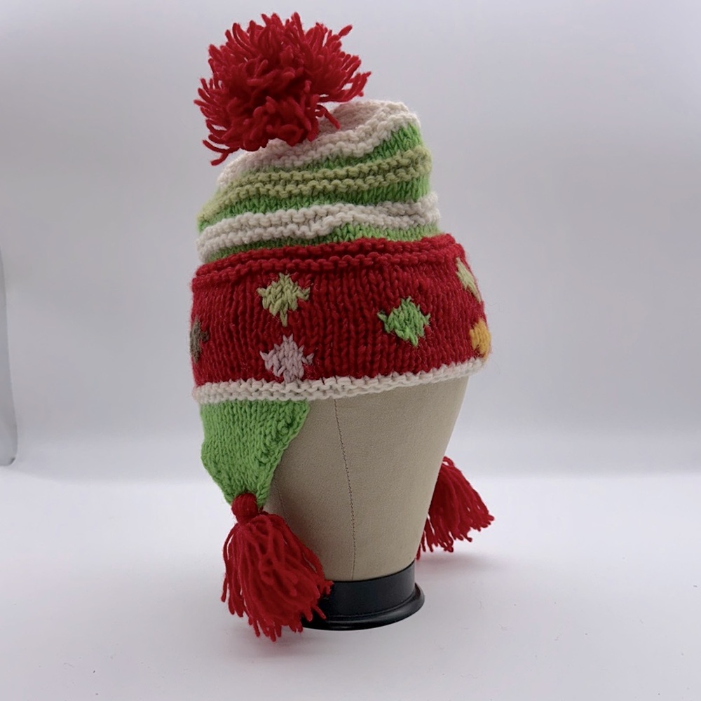 Seasons of Cannon Falls Festive Knit Pom-Pom Hat for Small Adult red green cream